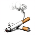 Illustration of two cigarettes, one smoking with visible ash and smoke.