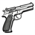 Black and white illustration of a handgun showcasing detailed mechanical features.