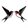 Two swallows facing each other in a traditional tattoo style with red accents.