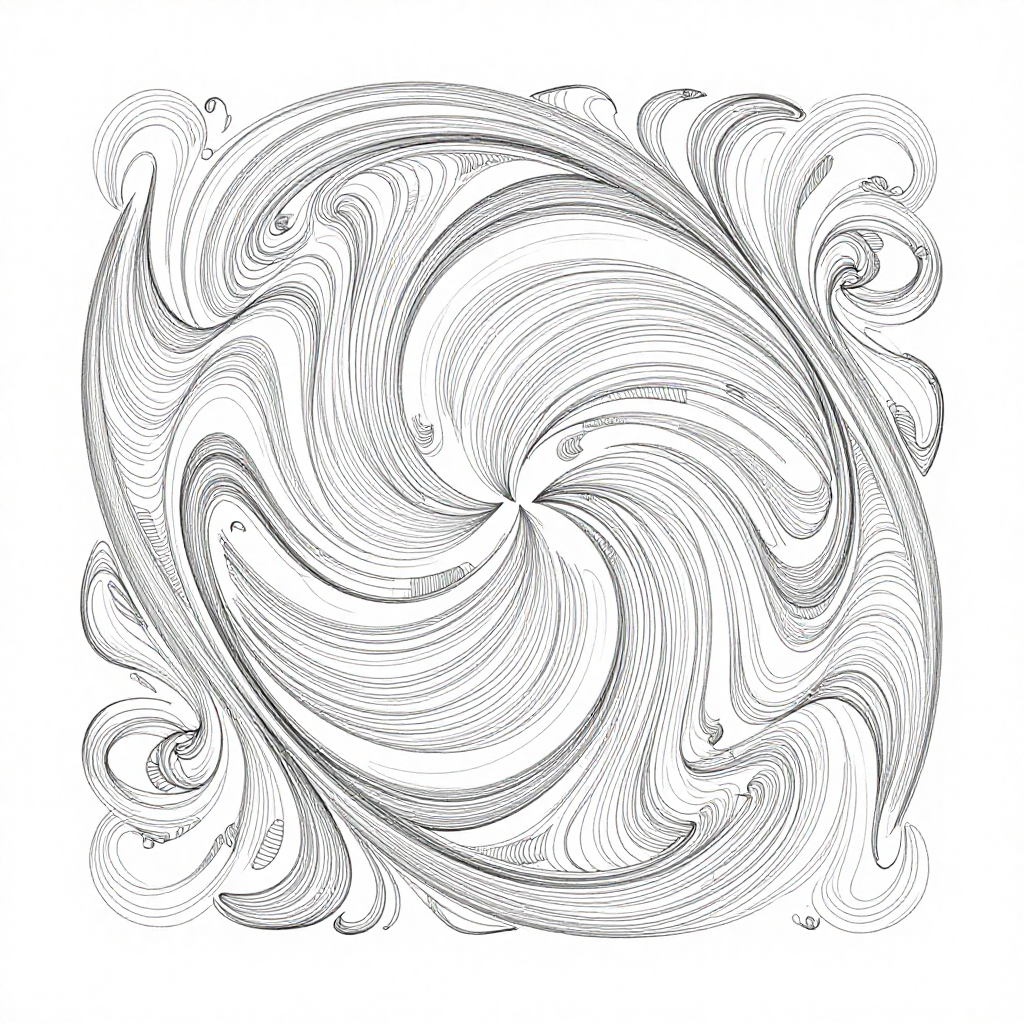 Abstract swirling vortex with intricate linework creating a dynamic and fluid motion.
