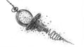 Steampunk pocket watch with gears and springs spiraling outward, illustrating time unraveling.