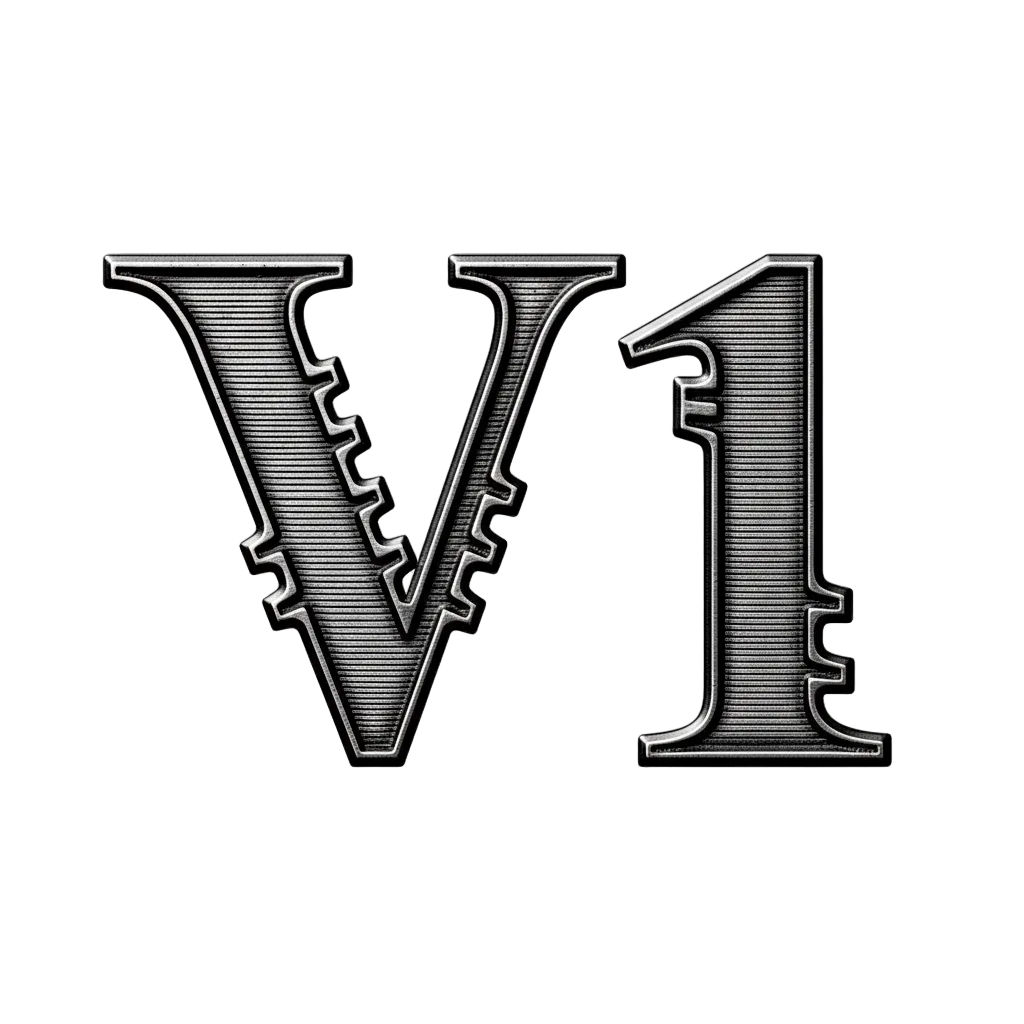 Decorative letter 'V' with a number '1' on a white background