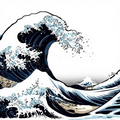 A stylized Japanese wave in ukiyo-e style showing dynamic motion and intricate details.