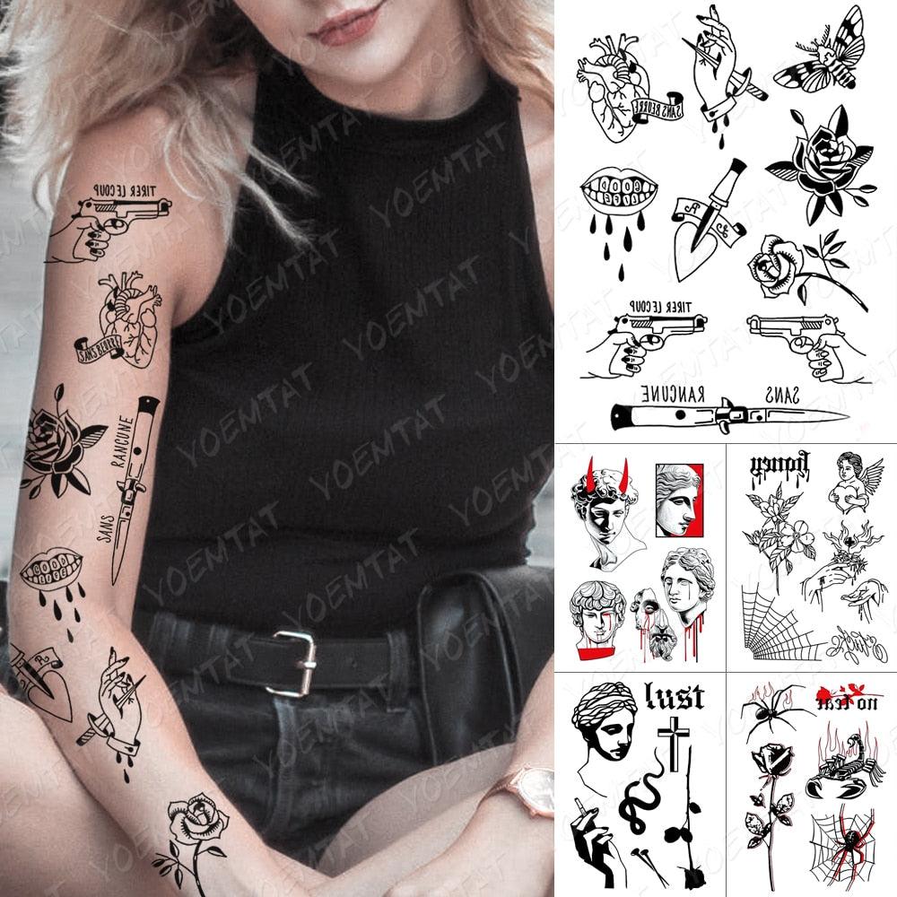 Different Stylish Waterproof Temporary Tattoo Sticker Heart Knife Angel Makeup Tattoos For Women Men - TaTTTy