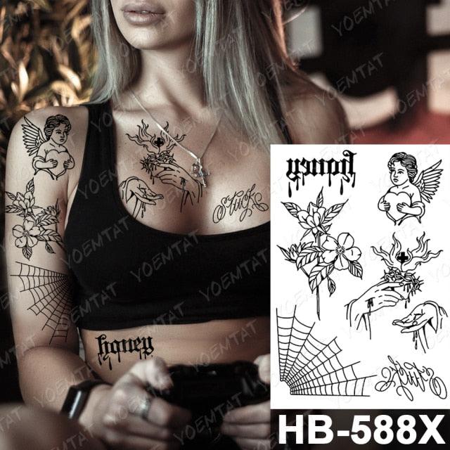 Different Stylish Waterproof Temporary Tattoo Sticker Heart Knife Angel Makeup Tattoos For Women Men - TaTTTy