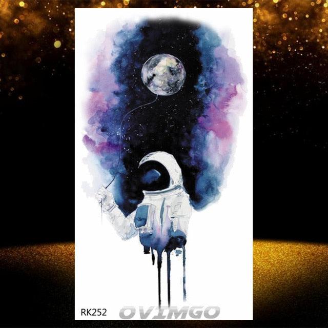Elegant Animal Waterproof Temporary Tattoos Sticker Astronaut Fake Tattoo Planets Star Space Modern Colorful Realistic Design For Womens - TaTTTy