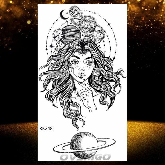 Elegant Animal Waterproof Temporary Tattoos Sticker Astronaut Fake Tattoo Planets Star Space Modern Colorful Realistic Design For Womens - TaTTTy