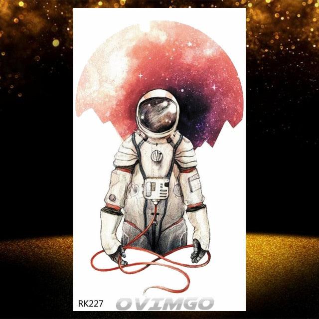 Elegant Animal Waterproof Temporary Tattoos Sticker Astronaut Fake Tattoo Planets Star Space Modern Colorful Realistic Design For Womens - TaTTTy