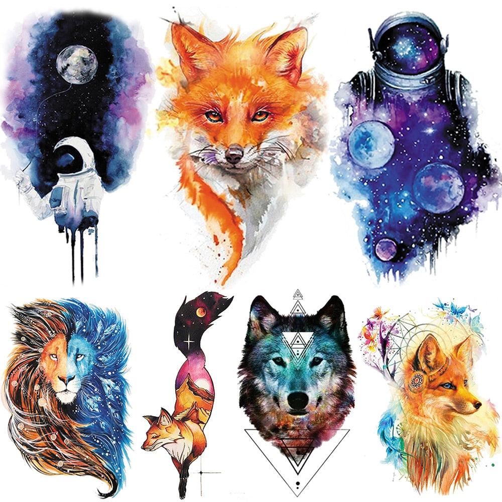 Elegant Animal Waterproof Temporary Tattoos Sticker Astronaut Fake Tattoo Planets Star Space Modern Colorful Realistic Design For Womens - TaTTTy