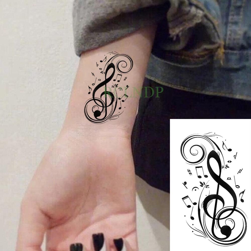 Elegant Black Music Notes Waterproof Sticker Tattoos Temporary Chest Shoulder Tattoos For Men Women - TaTTTy