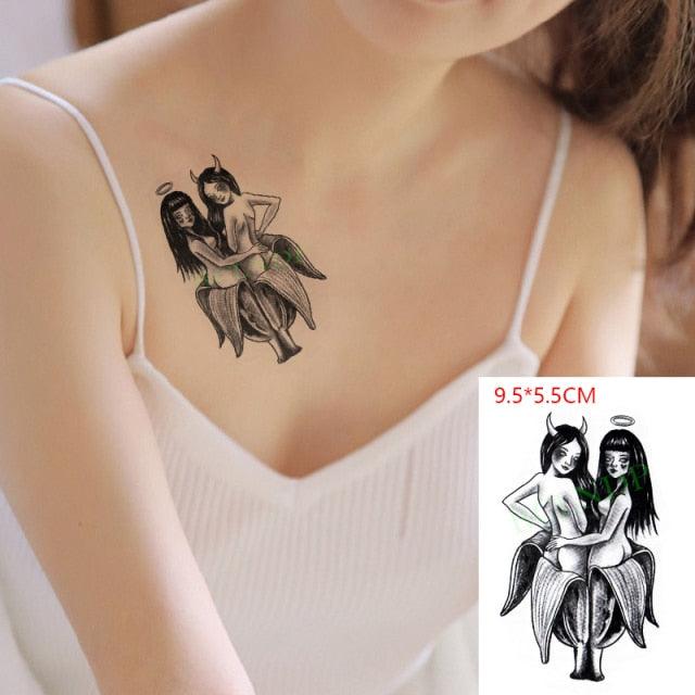 Elegant Black Music Notes Waterproof Sticker Tattoos Temporary Chest Shoulder Tattoos For Men Women - TaTTTy
