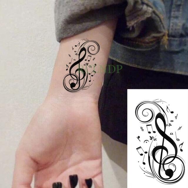 Elegant Black Music Notes Waterproof Sticker Tattoos Temporary Chest Shoulder Tattoos For Men Women - TaTTTy