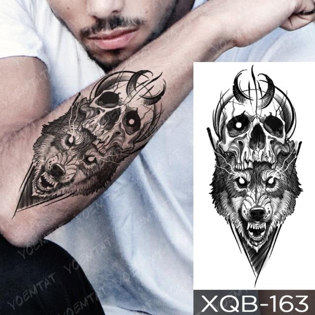 Elegant Black Waterproof Temporary Tattoo Sticker Lion Tiger Bear Flash Tattoos Leopard Wolf Colorful Big Tattoo Stickers For Mens Womens - TaTTTy
