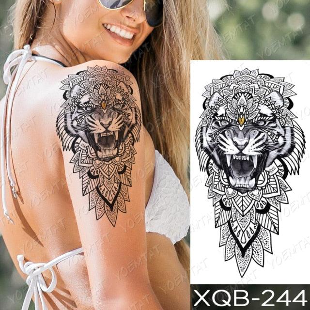 Elegant Black Waterproof Temporary Tattoo Sticker Lion Tiger Bear Flash Tattoos Leopard Wolf Colorful Big Tattoo Stickers For Mens Womens - TaTTTy