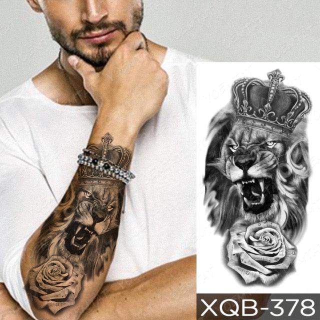 Elegant Black Waterproof Temporary Tattoo Sticker Lion Tiger Bear Flash Tattoos Leopard Wolf Colorful Big Tattoo Stickers For Mens Womens - TaTTTy
