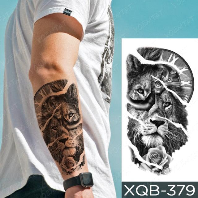 Elegant Black Waterproof Temporary Tattoo Sticker Lion Tiger Bear Flash Tattoos Leopard Wolf Colorful Big Tattoo Stickers For Mens Womens - TaTTTy