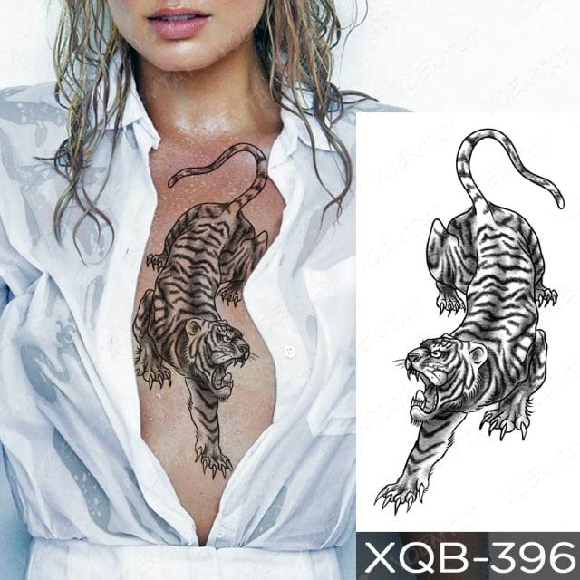 Elegant Black Waterproof Temporary Tattoo Sticker Lion Tiger Bear Flash Tattoos Leopard Wolf Colorful Big Tattoo Stickers For Mens Womens - TaTTTy