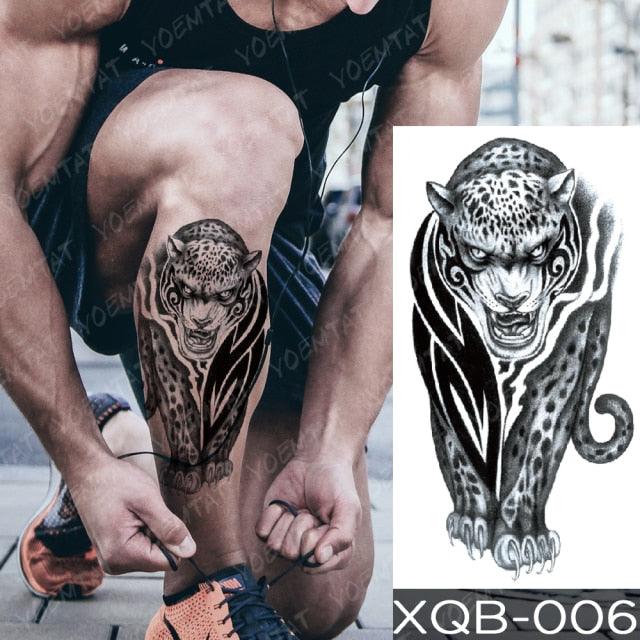Elegant Black Waterproof Temporary Tattoo Sticker Lion Tiger Bear Flash Tattoos Leopard Wolf Colorful Big Tattoo Stickers For Mens Womens - TaTTTy
