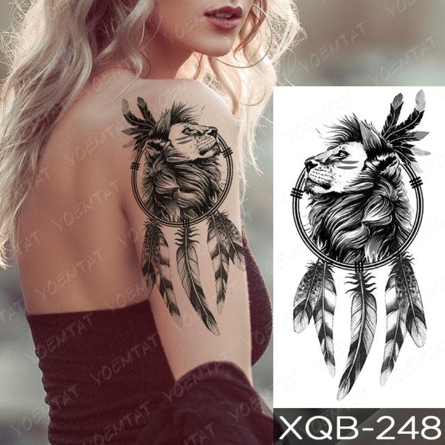 Elegant Black Waterproof Temporary Tattoo Sticker Lion Tiger Bear Flash Tattoos Leopard Wolf Colorful Big Tattoo Stickers For Mens Womens - TaTTTy