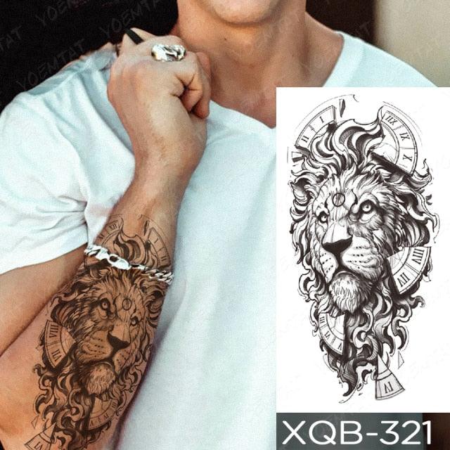 Elegant Black Waterproof Temporary Tattoo Sticker Lion Tiger Bear Flash Tattoos Leopard Wolf Colorful Big Tattoo Stickers For Mens Womens - TaTTTy