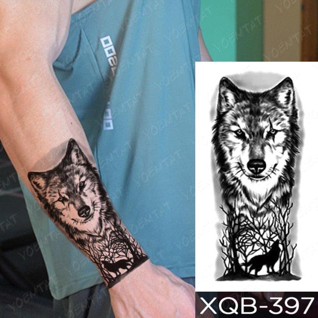 Elegant Black Waterproof Temporary Tattoo Sticker Lion Tiger Bear Flash Tattoos Leopard Wolf Colorful Big Tattoo Stickers For Mens Womens - TaTTTy