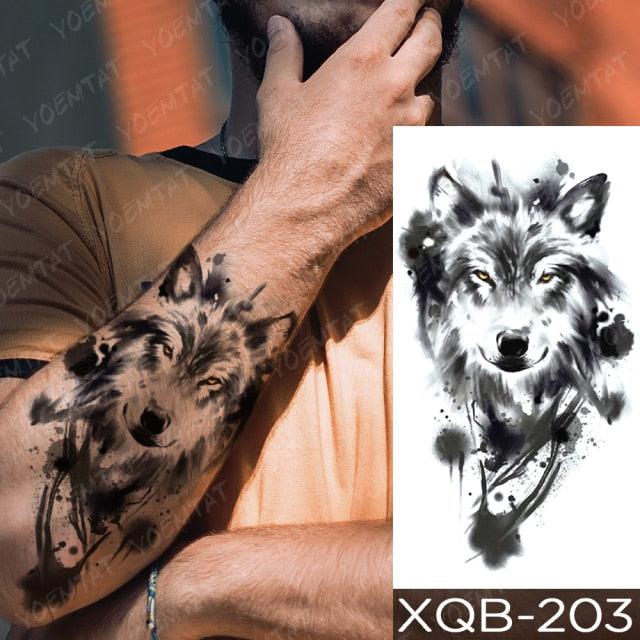 Elegant Black Waterproof Temporary Tattoo Sticker Lion Tiger Bear Flash Tattoos Leopard Wolf Colorful Big Tattoo Stickers For Mens Womens - TaTTTy