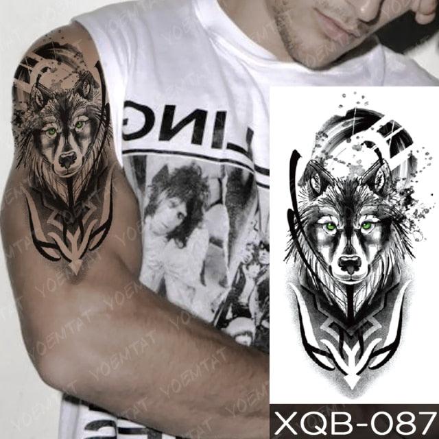 Elegant Black Waterproof Temporary Tattoo Sticker Lion Tiger Bear Flash Tattoos Leopard Wolf Colorful Big Tattoo Stickers For Mens Womens - TaTTTy