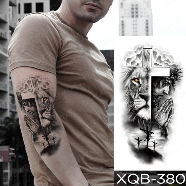 Elegant Black Waterproof Temporary Tattoo Sticker Lion Tiger Bear Flash Tattoos Leopard Wolf Colorful Big Tattoo Stickers For Mens Womens - TaTTTy