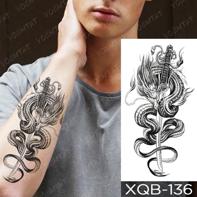 Elegant Black Waterproof Temporary Tattoo Sticker Lion Tiger Bear Flash Tattoos Leopard Wolf Colorful Big Tattoo Stickers For Mens Womens - TaTTTy