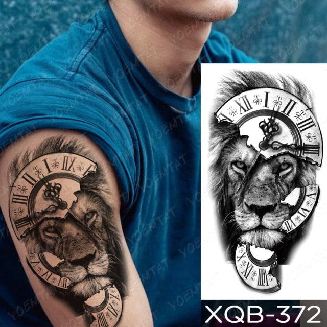 Elegant Black Waterproof Temporary Tattoo Sticker Lion Tiger Bear Flash Tattoos Leopard Wolf Colorful Big Tattoo Stickers For Mens Womens - TaTTTy