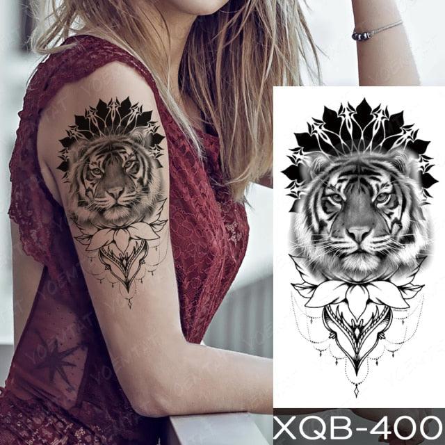 Elegant Black Waterproof Temporary Tattoo Sticker Lion Tiger Bear Flash Tattoos Leopard Wolf Colorful Big Tattoo Stickers For Mens Womens - TaTTTy