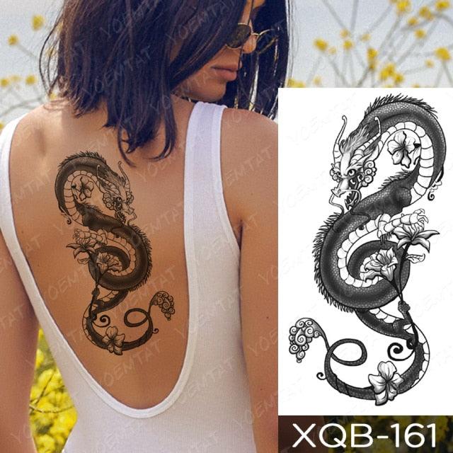 Elegant Black Waterproof Temporary Tattoo Sticker Lion Tiger Bear Flash Tattoos Leopard Wolf Colorful Big Tattoo Stickers For Mens Womens - TaTTTy