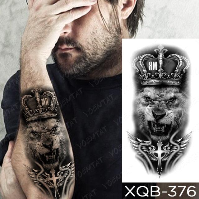 Elegant Black Waterproof Temporary Tattoo Sticker Lion Tiger Bear Flash Tattoos Leopard Wolf Colorful Big Tattoo Stickers For Mens Womens - TaTTTy