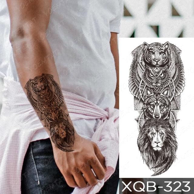 Elegant Black Waterproof Temporary Tattoo Sticker Lion Tiger Bear Flash Tattoos Leopard Wolf Colorful Big Tattoo Stickers For Mens Womens - TaTTTy