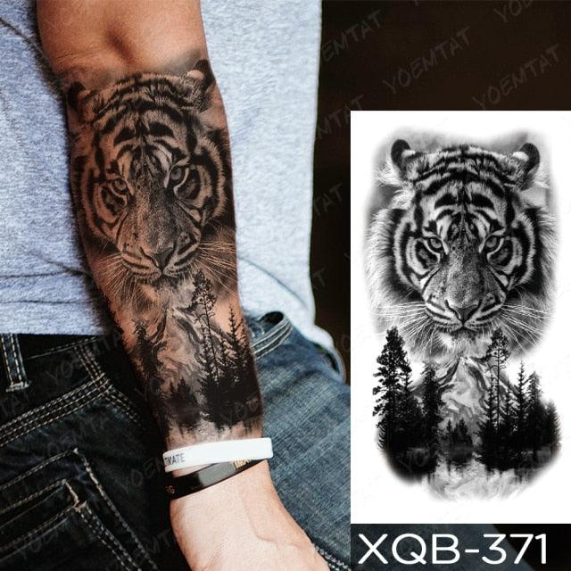 Elegant Black Waterproof Temporary Tattoo Sticker Lion Tiger Bear Flash Tattoos Leopard Wolf Colorful Big Tattoo Stickers For Mens Womens - TaTTTy