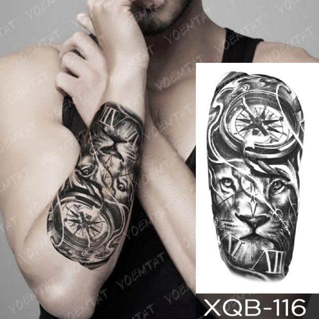 Elegant Black Waterproof Temporary Tattoo Sticker Lion Tiger Bear Flash Tattoos Leopard Wolf Colorful Big Tattoo Stickers For Mens Womens - TaTTTy