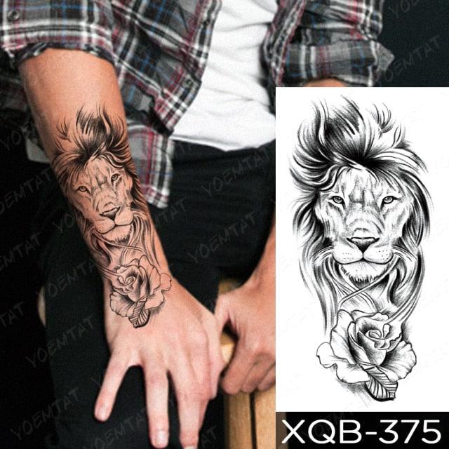 Elegant Black Waterproof Temporary Tattoo Sticker Lion Tiger Bear Flash Tattoos Leopard Wolf Colorful Big Tattoo Stickers For Mens Womens - TaTTTy