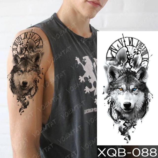 Elegant Black Waterproof Temporary Tattoo Sticker Lion Tiger Bear Flash Tattoos Leopard Wolf Colorful Big Tattoo Stickers For Mens Womens - TaTTTy