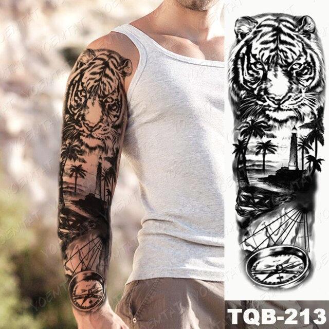 Full Women Man Realistic Waterproof Temporary Tattoo Tiger Stickers Luxury Big Design For Arm Thigh - TaTTTy