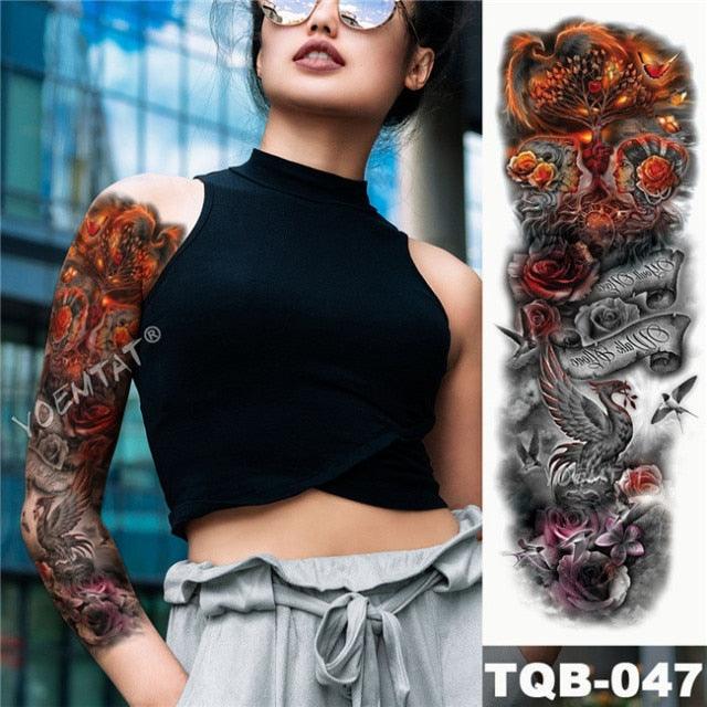 Large Tattoo Sleeve Arm Waterproof Temporary Sticker Tiger Fox For Arm Luxury Colorful Design - TaTTTy