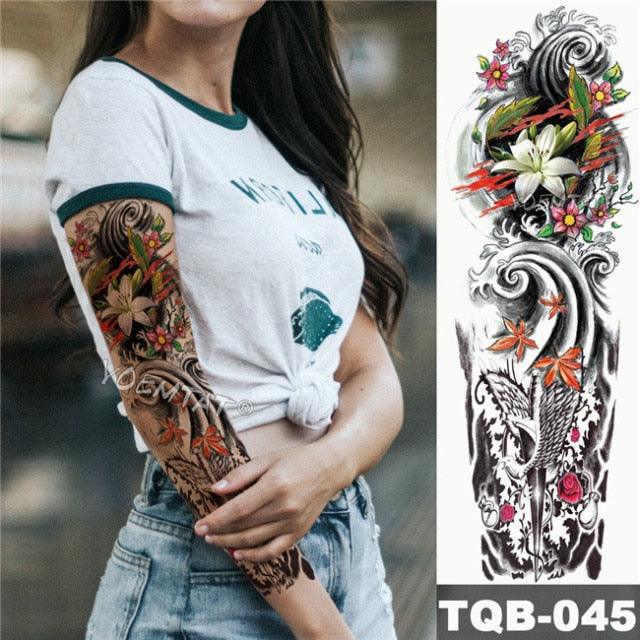 Large Tattoo Sleeve Arm Waterproof Temporary Sticker Tiger Fox For Arm Luxury Colorful Design - TaTTTy