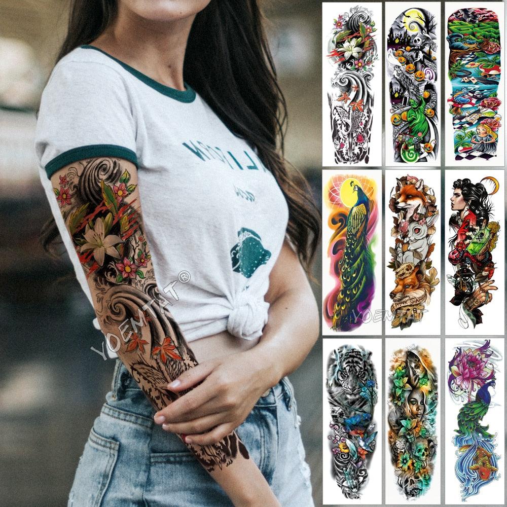 Large Tattoo Sleeve Arm Waterproof Temporary Sticker Tiger Fox For Arm Luxury Colorful Design - TaTTTy
