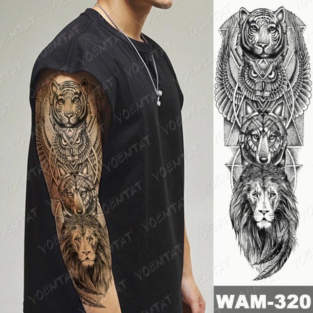 Large Tattoo Sleeve Arm Waterproof Temporary Sticker Tiger Fox For Arm Luxury Colorful Design - TaTTTy
