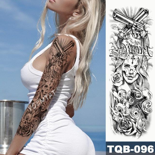 Large Tattoo Sleeve Arm Waterproof Temporary Sticker Tiger Fox For Arm Luxury Colorful Design - TaTTTy