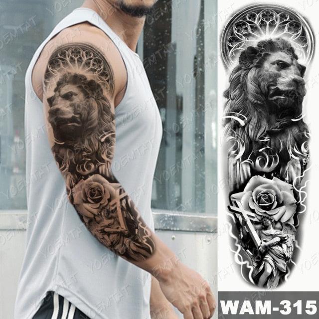 Large Tattoo Sleeve Arm Waterproof Temporary Sticker Tiger Fox For Arm Luxury Colorful Design - TaTTTy