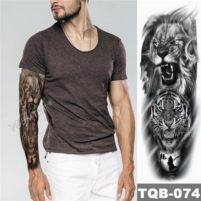 Large Tattoo Sleeve Arm Waterproof Temporary Sticker Tiger Fox For Arm Luxury Colorful Design - TaTTTy