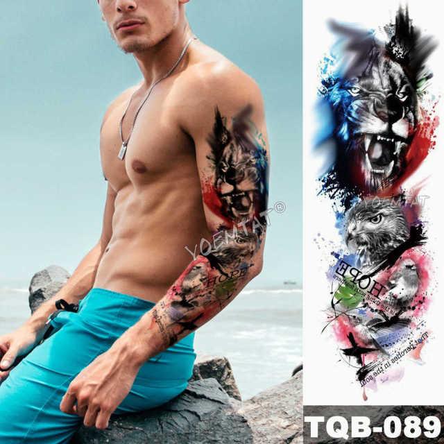 Large Tattoo Sleeve Arm Waterproof Temporary Sticker Tiger Fox For Arm Luxury Colorful Design - TaTTTy