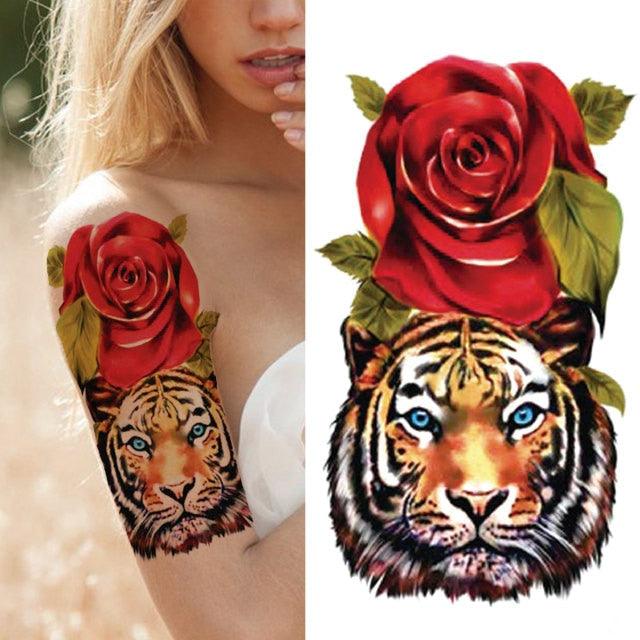 Luxury Black Forest Tiger Wolf Tattoo Sticker Temporary Tattoo Animals Colorful Big Tattoo Stickers For Mens Womens - TaTTTy