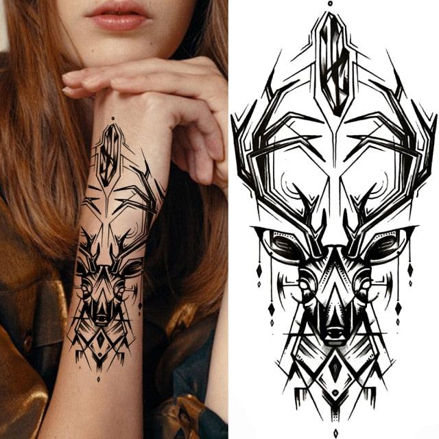 Luxury Black Forest Tiger Wolf Tattoo Sticker Temporary Tattoo Animals Colorful Big Tattoo Stickers For Mens Womens - TaTTTy
