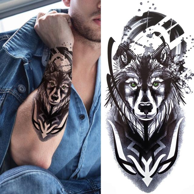 Luxury Black Forest Tiger Wolf Tattoo Sticker Temporary Tattoo Animals Colorful Big Tattoo Stickers For Mens Womens - TaTTTy